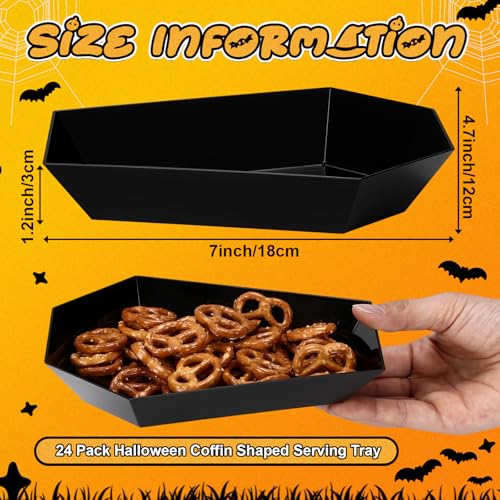 Halloween Candy Bowls Set - 24 Black Coffin-Shaped Plastic Serving Trays