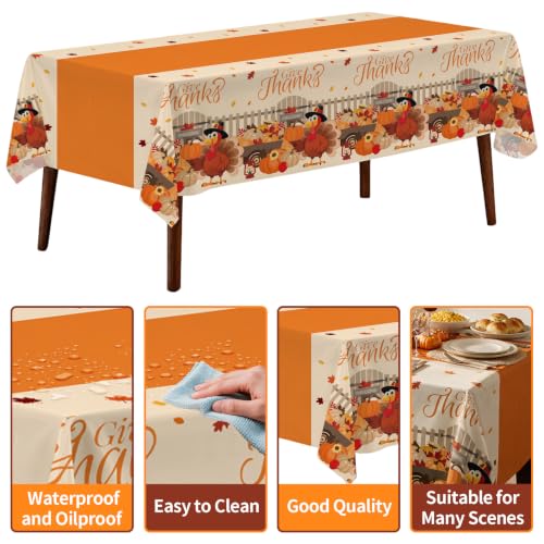 Thanksgiving Plastic Table Cover Roll - 54x300 Feet with Slide Cutter, Pumpkin & Turkey Design, Disposable Harvest Party Tablecloth