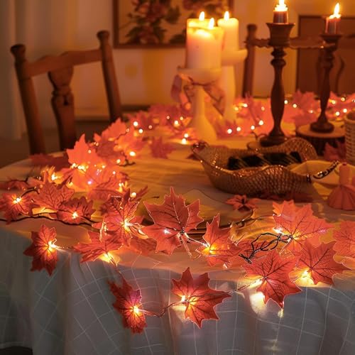 6 Pack Thanksgiving Maple Leaf String Lights - 60FT Indoor Outdoor Fall Decor