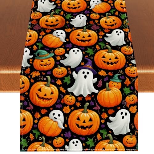 Halloween Table Runner Ghost Pumpkin Decorations for Home Decor, 13x72 Inches
