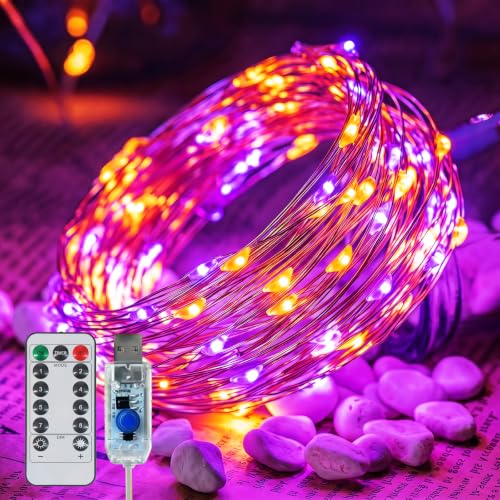 Twinkle Fairy Lights 8 Modes with Remote & Timer 33ft 100 LEDs - Orange + Purple