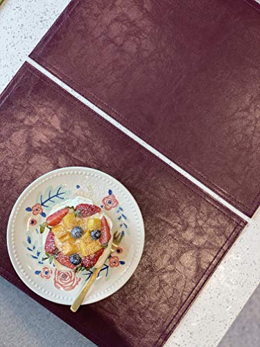 Waterproof Faux Leather Placemats Set of 4 - Bordeaux, Heat & Stain Resistant Dining Table Mats