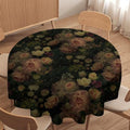 Round 60x60 Inch Black Floral Tablecloth - Rustic Watercolor Botanical Design - Flower-1 Variation