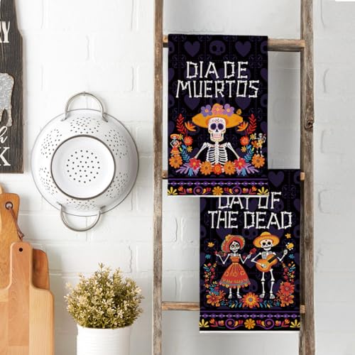 Skeleton Day of The Dead Kitchen Towels Set of 2 18x26 Inch - Stylish & Absorbent