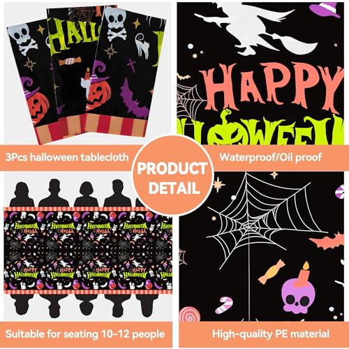 Black Halloween Plastic Tablecloth 3 Pack 54x108 Inch Rectangular Coverings