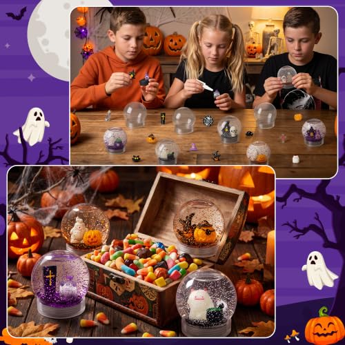 Halloween Snow Globe Craft Kit with Mini Figurines & Glitter - 12 Pack for Kids & Adults