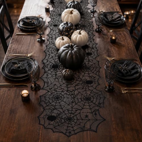 Black Lace Spider Web Table Runner 18 x 72 Inches Halloween Decor - Variation of THIS listing