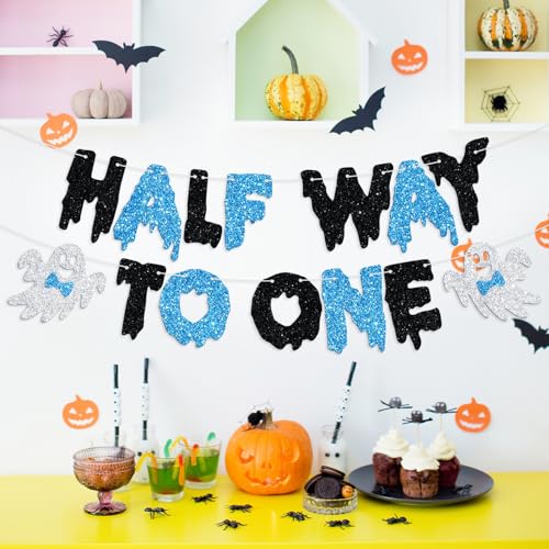 Half Year Birthday Banner Halloween Ghost Baby Shower Decorations for Boys