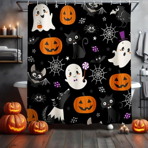 Halloween Spooky Shower Curtain - Black Ghost Bathroom Decor