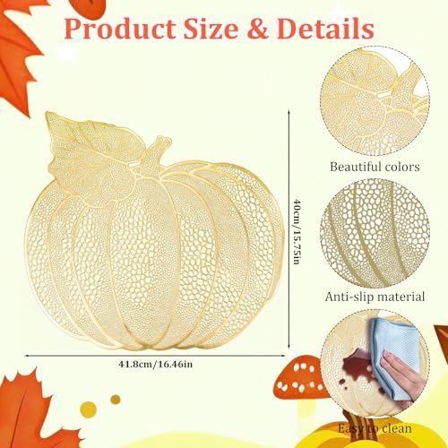 BAHABY 6 Pack Gold Pumpkin Thanksgiving Placemats Fall Table Decor