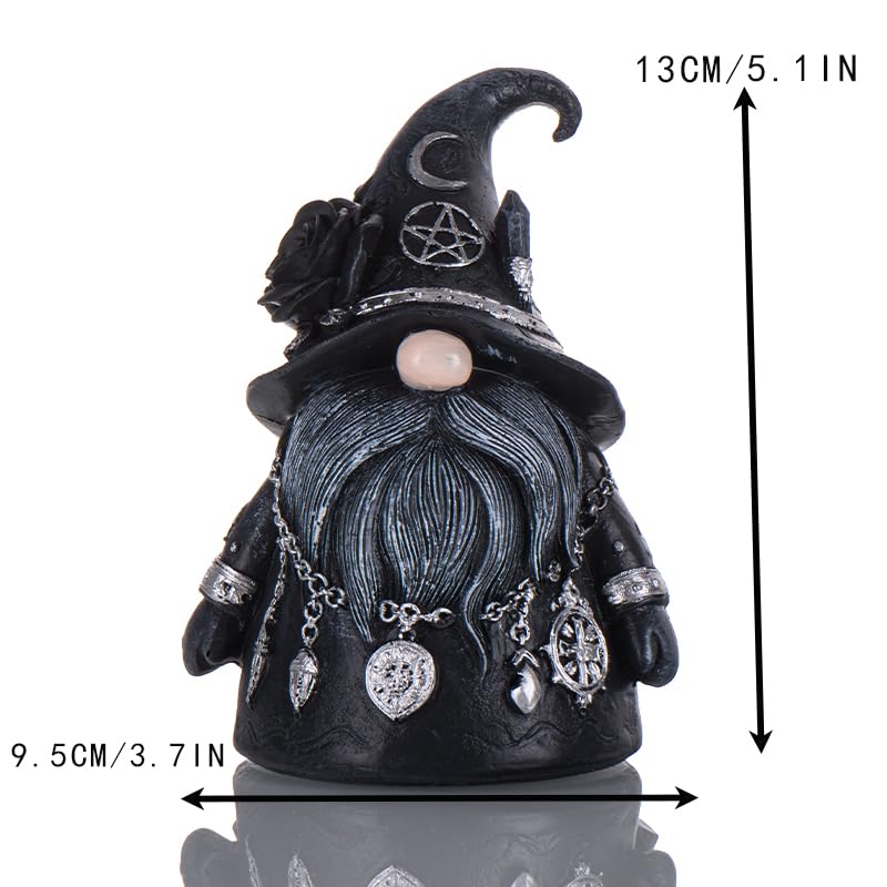 Gothic Witch Gnome Figurine - Black Gnome Statue for Halloween & Dark Decor