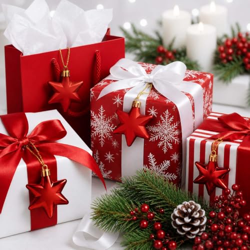 Red 1.8 Inch Christmas Star Ornaments - 12 Pack Lightweight & Durable Holiday Decor