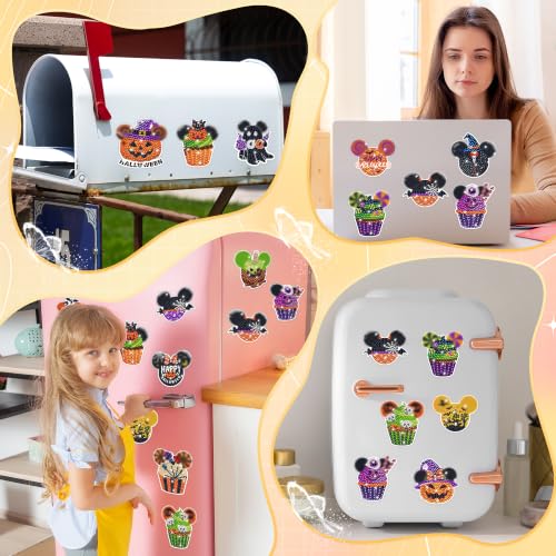 Halloween Mouse Diamond Painting Magnets - 16 Pack, Spooky Decor with Full Magnetic Backing (Variation: Halloween764)