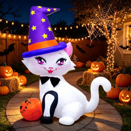 6FT Inflatable Cat Halloween Decoration with Pumpkin LED Light Yard & Garden Decor