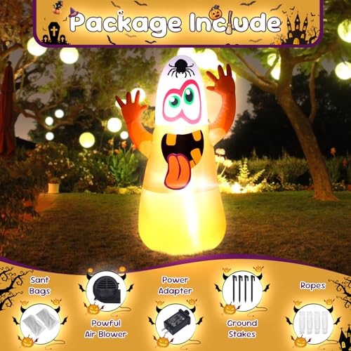 4FT Inflatable Ghost Decoration with LED Lights for Halloween Yard Outdoor Indoor