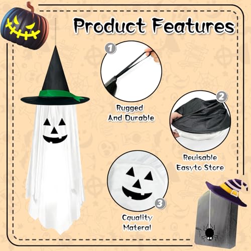 White Halloween Hanging Pumpkin Ghost Decorations - Outdoor Party Decor, 2 Pack