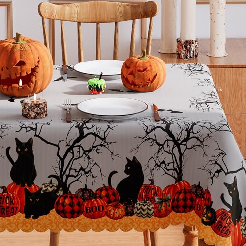 Halloween Tablecloth 60x120 Inch Rectangular Pumpkin Moon Black Cat Decorations