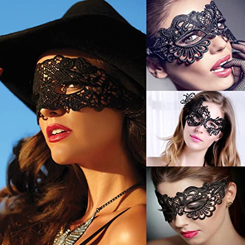 Black Lace Eye Mask for Women Masquerade Halloween Party Accessories - Set of 4