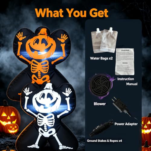 Halloween Inflatable Pumpkin Skeleton Yard Decoration - Square Variation - Light Up, Spooky & Cute