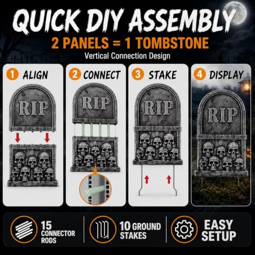 Outdoor Halloween Tombstone Decorations Set - 10 Large Graveyard Headstones for Yard and Lawn Display