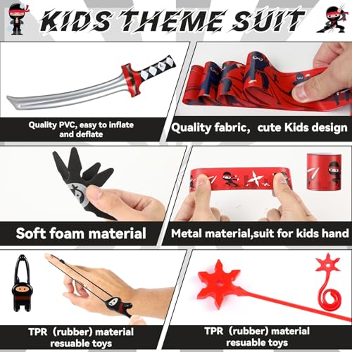 Karate Party Favor Set with Inflatable Swords Headbands Bracelets for Kids Boys Girls