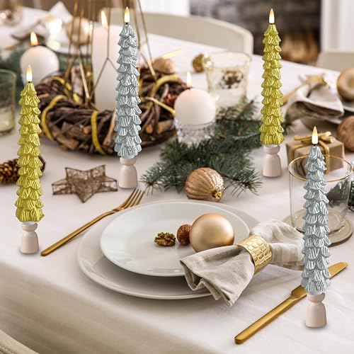 Silver Flameless Christmas Tree Candles Set with Remote & Timer - Real Wax, 9.8 Inch, 2 Pack