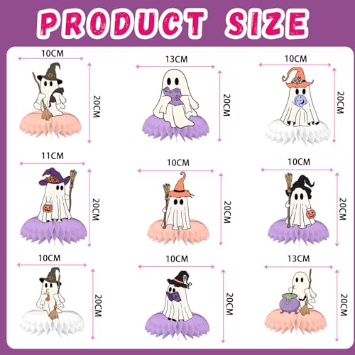 Halloween Ghost Honeycomb Centerpieces - Pink 9-Piece Party Table Decor for Halloween & Baby Shower