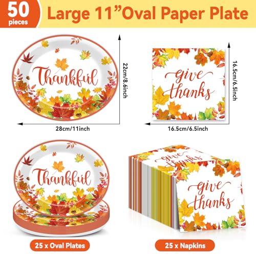 Thanksgiving Maple Leaf Paper Plates and Napkins Set - Fall Autumn Party Tableware, 50 pcs - Give Thanks