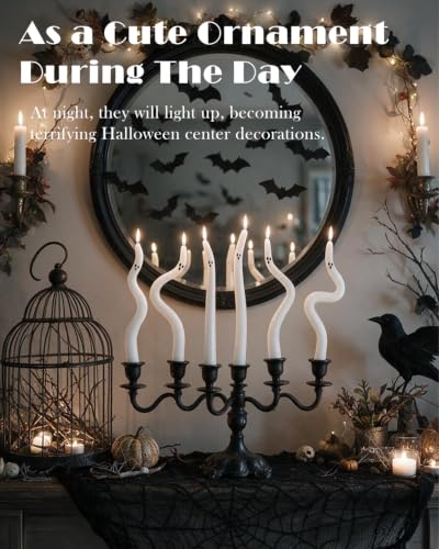 Halloween Ghost Taper Candles Set - 6 Twisted Spooky Decor Candles for Indoor Halloween Parties