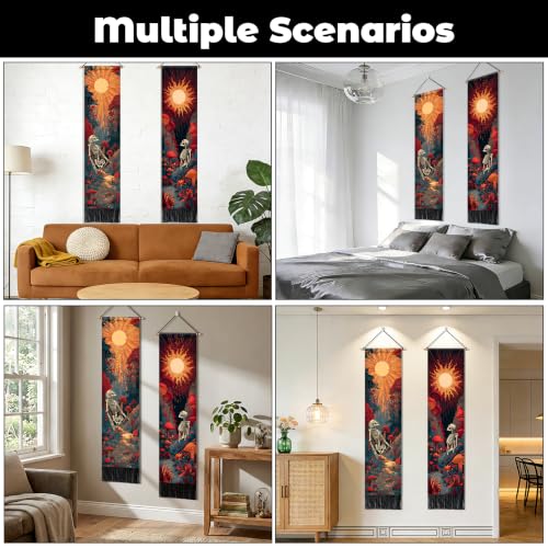 Skeleton Sun Vertical Tapestry Wall Hanging with Tassels - 13x51.1 Inch Long Wall Art for Bedroom, Living Room, Dorm - Variation: Skeleton Sun