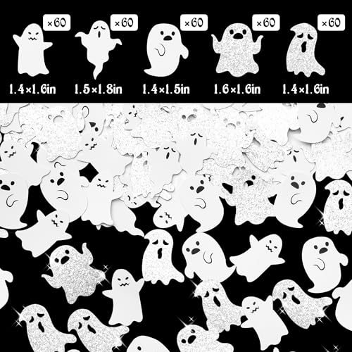 Halloween Ghost Confetti Set - 300 Glitter Paper Scatters for Party Decor