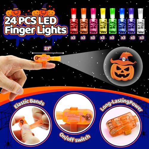 Kids Halloween LED Finger Lights with Projections - 24-Day Countdown Party Favors