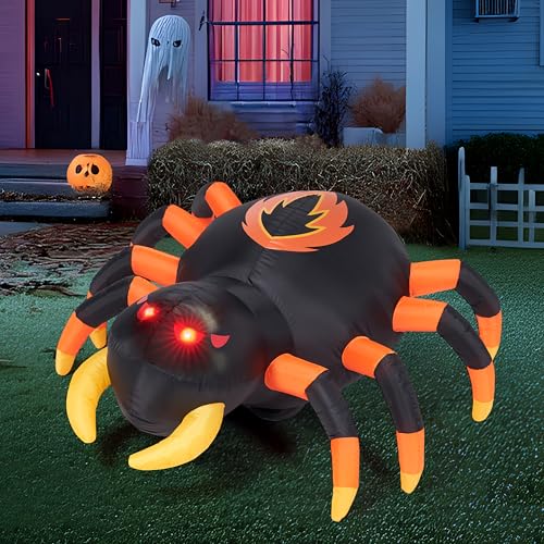 4ft Inflatable Spider with Remote Control, 360° Rotation LED Halloween Decor
