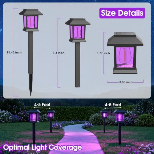 Purple Solar Pathway Lights 12 Pack Outdoor Waterproof Garden Decor - Auto On/Off