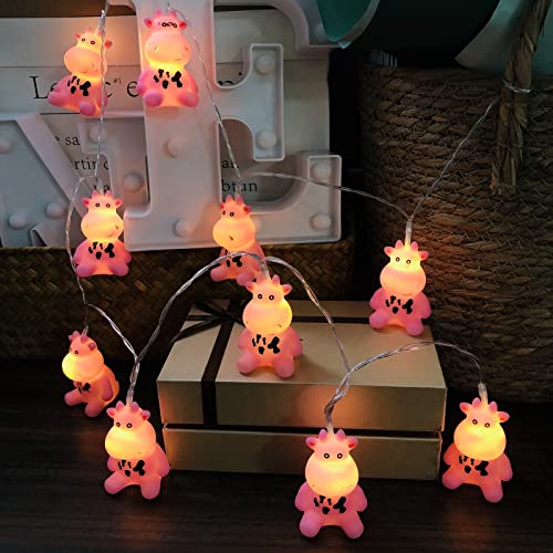 Pink Cow String Lights - 10LED Battery Operated Fairy Lights for Home & Party Decor - Variation of Pink Cow