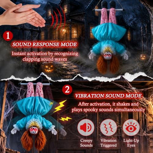 Halloween Hanging Animatronic Doll - Creepy 31.5 Inch Outdoor Decor with Glowing Eyes