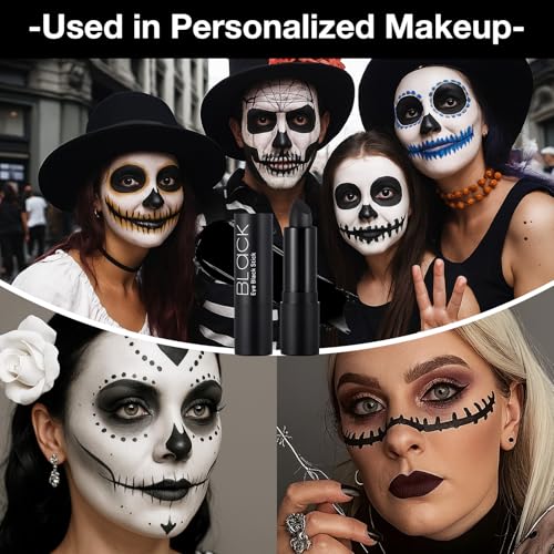 Black Face & Body Paint Sticks Set Waterproof Makeup for Halloween & Cosplay - 10 Pieces