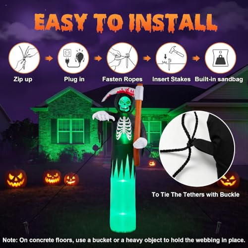 12FT Giant Halloween Inflatable Grim Reaper Yard Decor with LED Lights