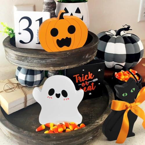 3-Piece Indoor Halloween Tabletop Decor Set - Cute Ghost, Pumpkin & Black Cat Signs