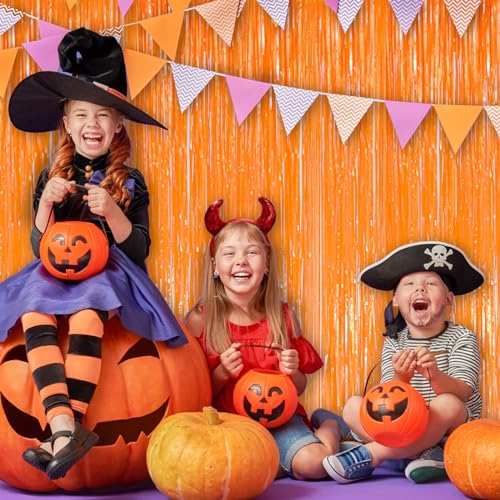 Macaron Orange Foil Party Backdrop Curtains - 2 Pack, 3.3 x 8.3 Ft
