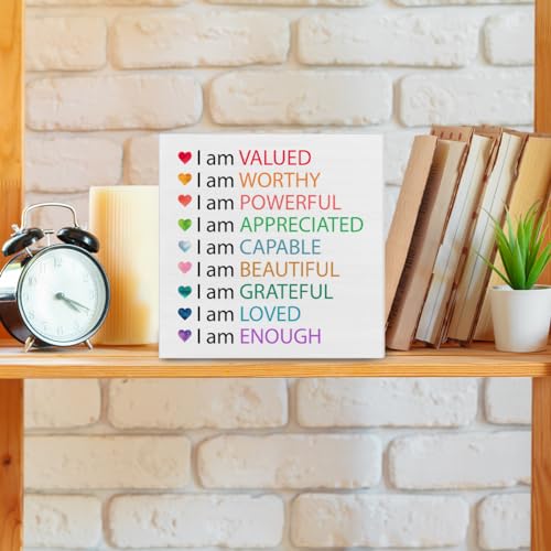 Positive Affirmations Wall Decor for Girls and Women - Inspirational Wooden Sign
