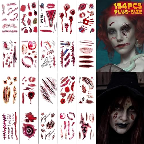 Halloween Scar Temporary Tattoos 154pcs Waterproof Fake Wounds & Vampire Bites