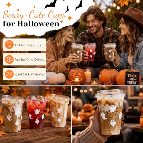 Halloween Ghost Plastic Cups with Lids - 12 oz, 50 Pack