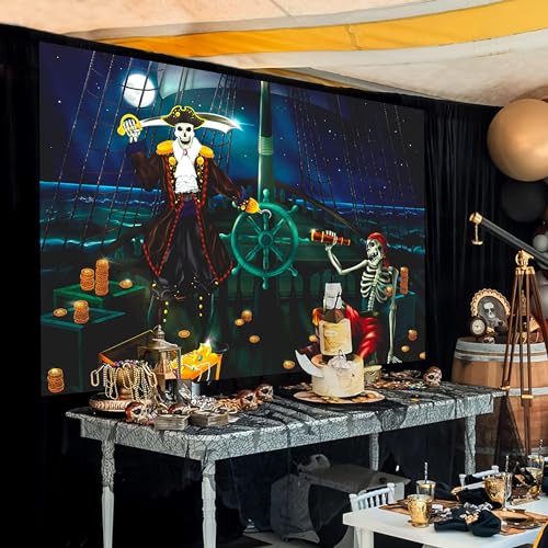 Pirate Birthday Backdrop 7x5ft - Skull & Ship Pirate Door Banner Party Decor