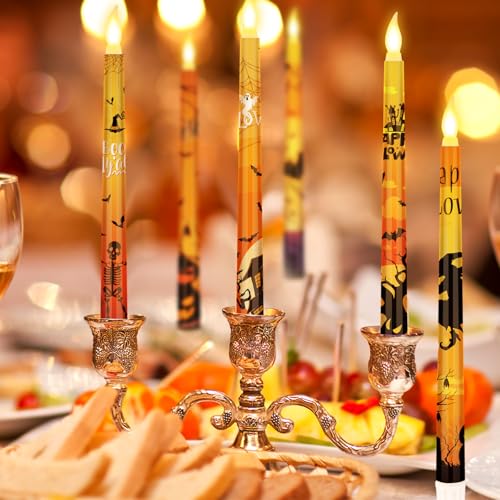 Orange Halloween Flameless Taper Candles Set of 6 - 3D Wick LED Candles