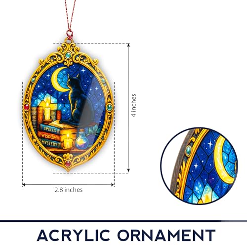 Halloween Christmas Cat Ornament - Gothic Witch Decor & Suncatcher Effect Window Decoration