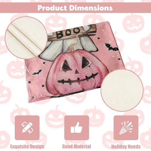 Pink Halloween Table Runner 13x72 Inch Linen Spooky Decor for Dining & Parties