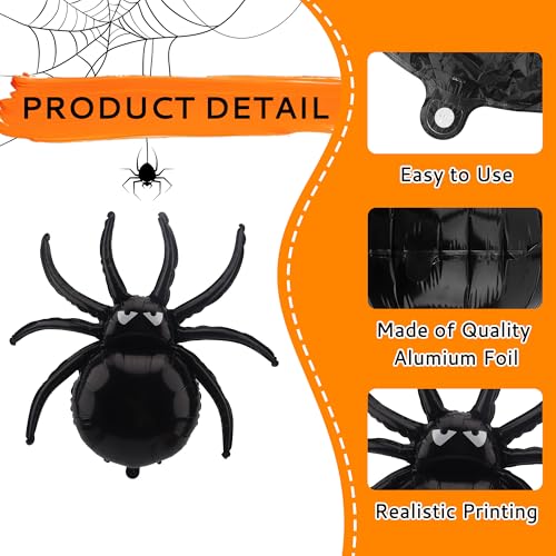 Large 33-Inch Halloween Spider Foil Balloons - 6 Pack Spooky Party Decor
