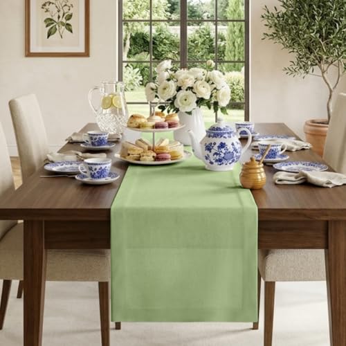Sage Green Linen Table Runner 14x132 Inches - Extra Long, Pure European Flax