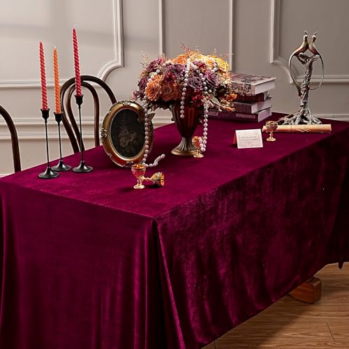 Burgundy Velvet Tablecloth 60x102 Inch Rectangular - Elegant Soft Linen for Events